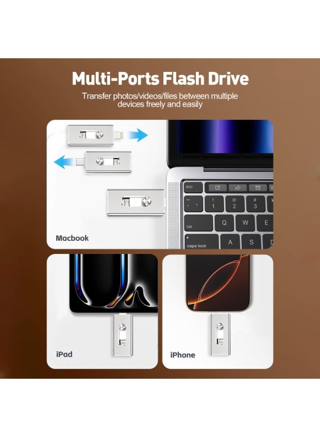 انسجام ذاكرة فلاش 1 تيرابايت منفذ USB 3.0 مع محول Type-C، خاصية OTG للهواتف (أندرويد وآيفون) - تخزين 4 في 1 عالي السرعة للصور والفيديوهات لأجهزة الكمبيوتر، ماك، والهواتف الذكية - فلاشة 1 تيرابايت - Image 4